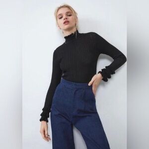 Zara Black Ruffled Turtleneck Sweater